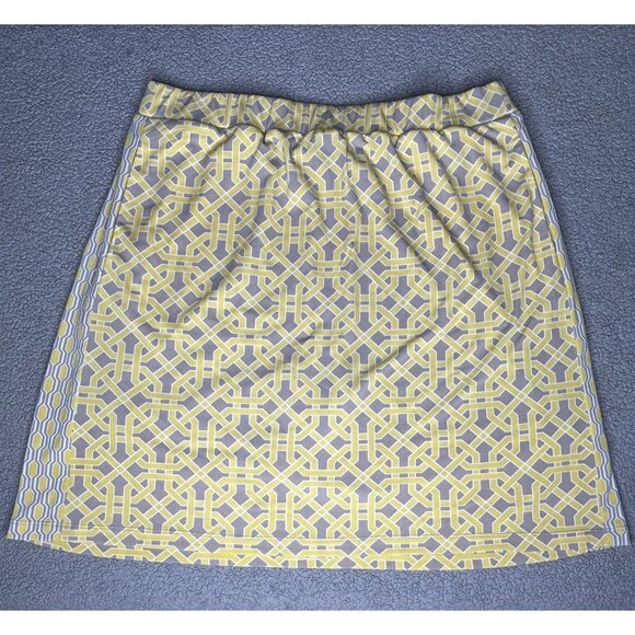 Susan Graver Skort Womens S Yellow Liquid Knit Geometric Pull On Stretch Pockets - Picture 1 of 11